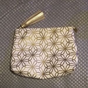 Elegant White and Gold Floral Cosmetic Bag